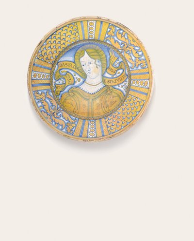 A Deruta Gold-Lustre Bella Donna Charger by Italian School