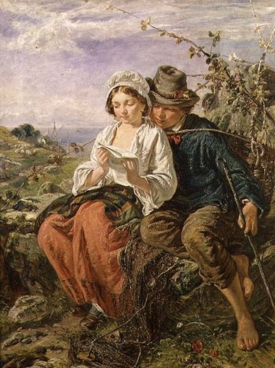 A Wood Gatherer and a Girl Reading by Italian School