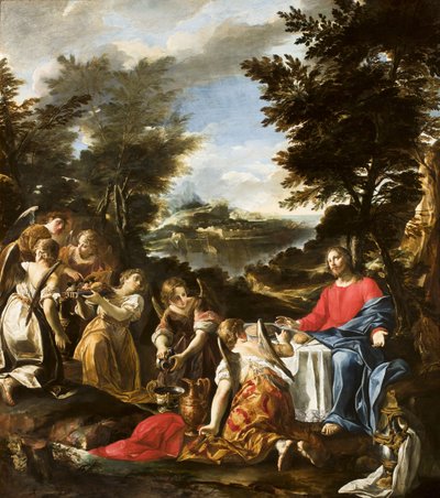 Christ Served by Angels by Italian School