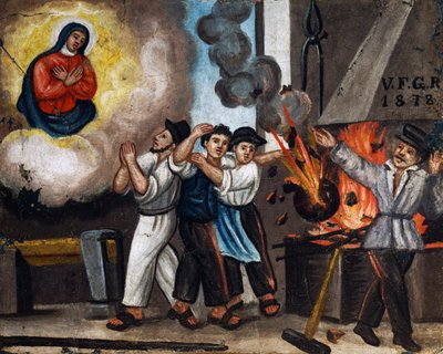 Explosion at work, ex-voto by Italian School