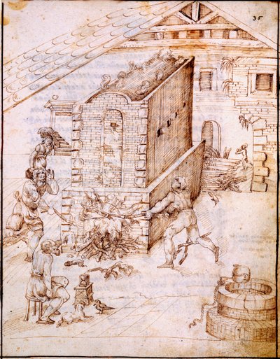 Firing an Early Kiln, c.1630s by Italian School
