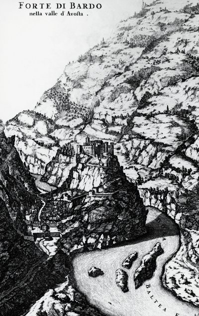 Fort Bard, engraving from Theatrum Sabaudiae by Italian School