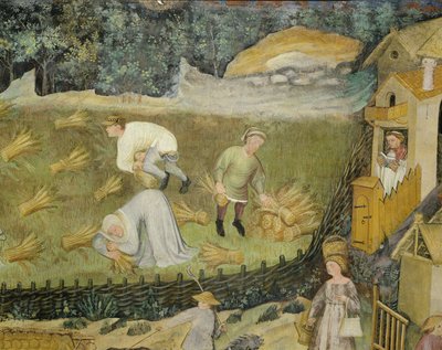 Harvesting sheaves of grain by Italian School