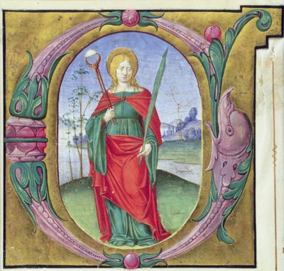 Historiated initial G depicting St. Agatha by Italian School