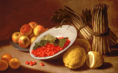 Still Life of Raspberries, Lemons and Asparagus by Italian School