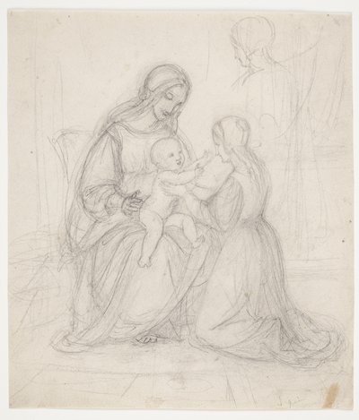 Seated Madonna with Child and Kneeling Woman by J.L. Lund