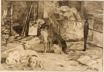 Dogs on the Hearth no. 1 by J. Alden Weir