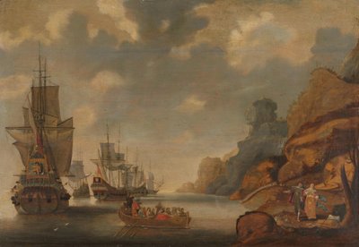 A French Squadron near a Rocky Coast by Jacob Bellevois