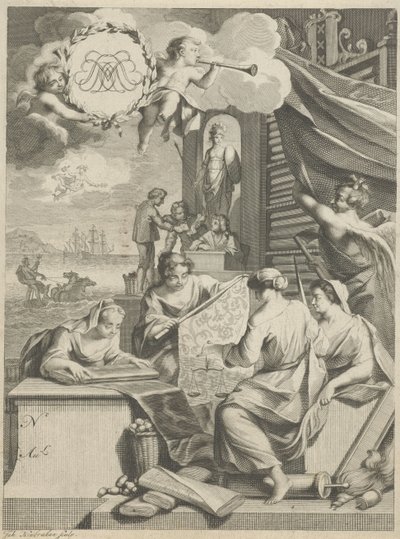 Silk Trade and Allegorical Figures by Jacob Houbraken