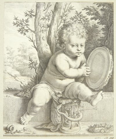 A Child Playing the Tambourine by Jacob Matham