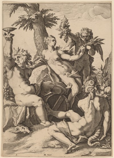 Venus, Bacchus, and Ceres by Jacob Matham after Hendrik Goltzius
