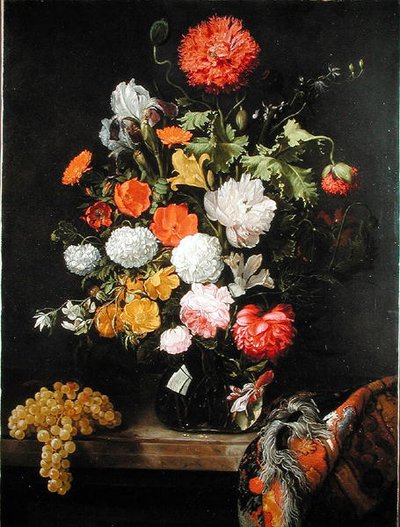 Still Life of Flowers and Grapes by Jacob Rootius