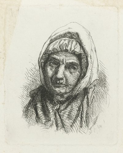 Face of an Old Woman with Headscarf by Jacob Taanman