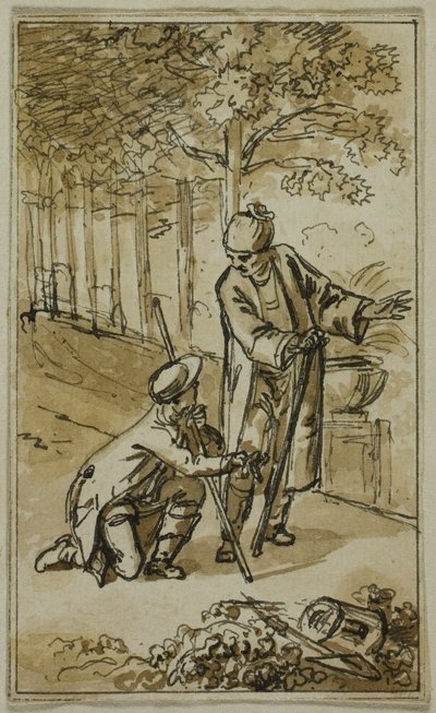 Literary Illustration: Gentleman and Kneeling Gardener by Jacob Wilhelm Mechau