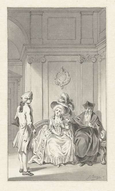 Interior with Cleric, Lady and Young Man by Jacobus Buys