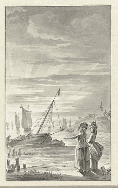 Beach with Two Ladies by Jacobus Buys