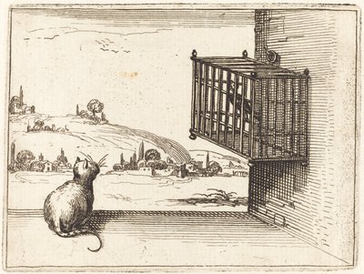 Cat Watching Caged Bird by Jacques Callot