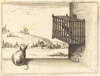 Cat Watching Caged Bird by Jacques Callot