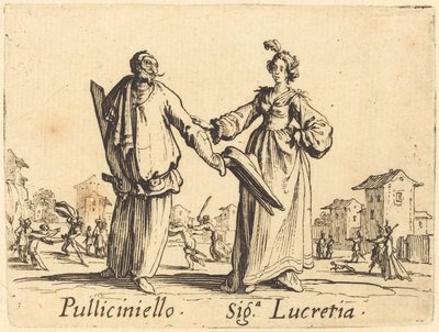 Pulliciniello and Siga. Lucretia by Jacques Callot