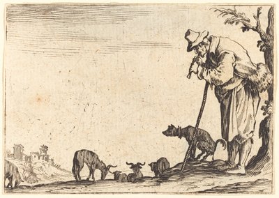 Shepherd Playing Flute by Jacques Callot