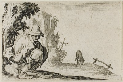 The Peasant Squatting, from The Caprices by Jacques Callot