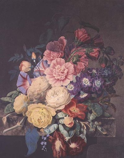 Hollyhocks and Roses by James Hewlett