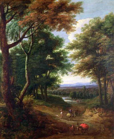 Wooded Landscape with Travellers on a Path by Jan Baptist Huysmans