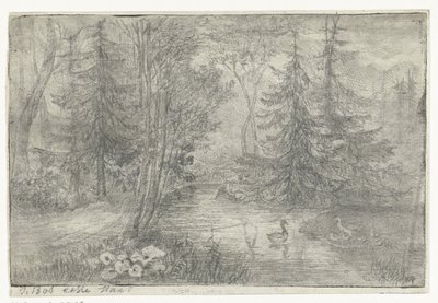 Forest Pond with Ducks by Jan Bos Wz. (signed by artist)
