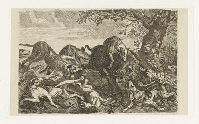 Hunting Dogs Chasing a Wild Boar by Jan Cassiers