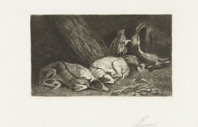 Two Dogs Resting by the Hunting Spoils by Jan Cassiers