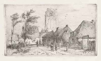 Village Scene with Church Tower by Jan Gerard Smits