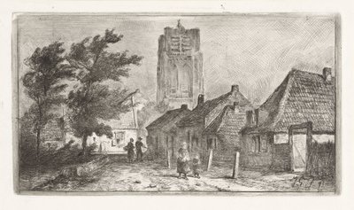 Village Scene with Church Tower by Jan Gerard Smits