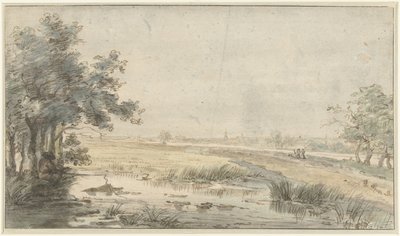 Landscape with an Angler by the Water by Jan Hulswit