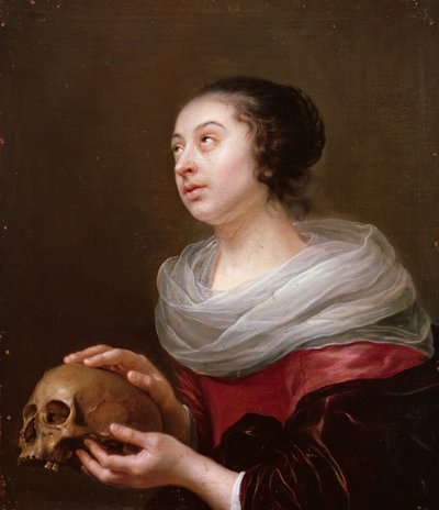 A Young Woman Holding a Skull by Jan Olis