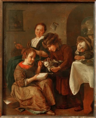 Children Teaching a Cat to Read by Jan Havickszoon Steen