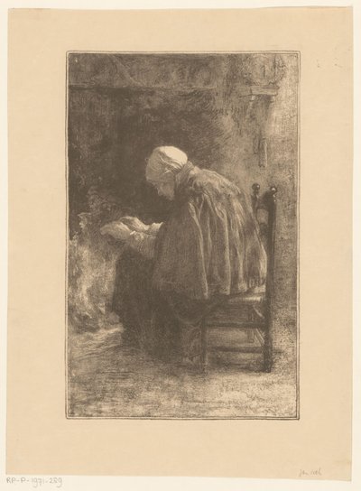 Old woman by hearth by Jan Veth