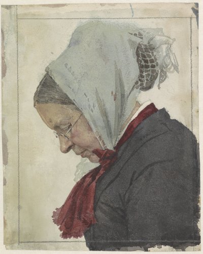 Old Woman with Headscarf and Red Shawl by Jan Veth