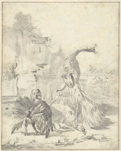 Poultry Yard with a Peacock and Two Turkeys by Jan Baptist Weenix
