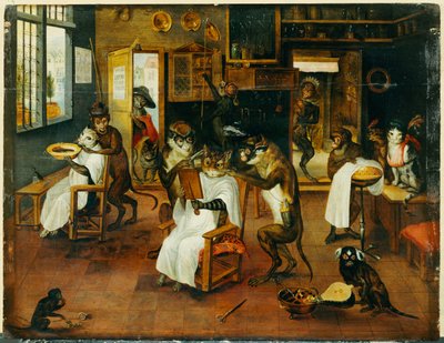 A Singerie: Monkey Barbers Serving Cats by Jan van Kessel