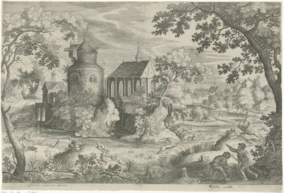 Deer Hunt by a Chapel by Jan van Londerseel