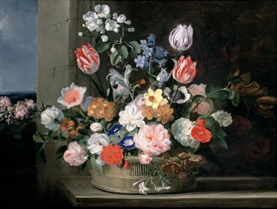 Flowers in a Basket by Jan van den Hecke