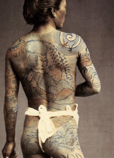 Man with Traditional Japanese Irezumi Tattoo, c.1880 by Japanese Photographer