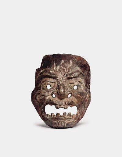 A wood Gigaku mask by Japanese School