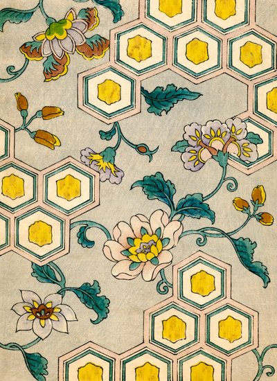 Blossoms on a Honeycomb Background by Japanese School