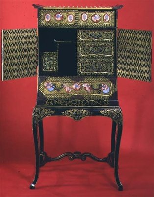 Japanese Cabinet with Enamel Inlay, Open by Japanese School