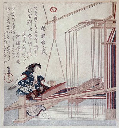 Japanese weaving loom, late 19th century print by Japanese School