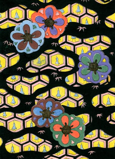 Woodblock Print of Honeycomb Pattern by Japanese School