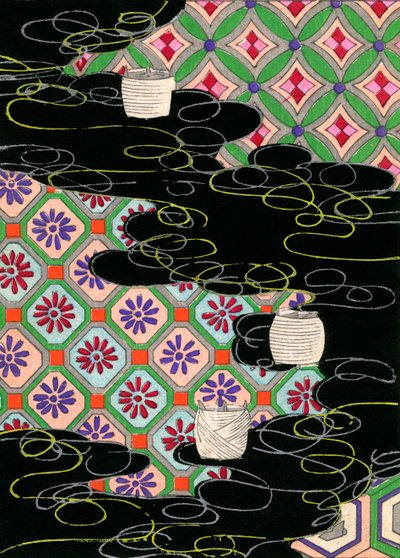 Woodblock Print of Lanterns on a River by Japanese School
