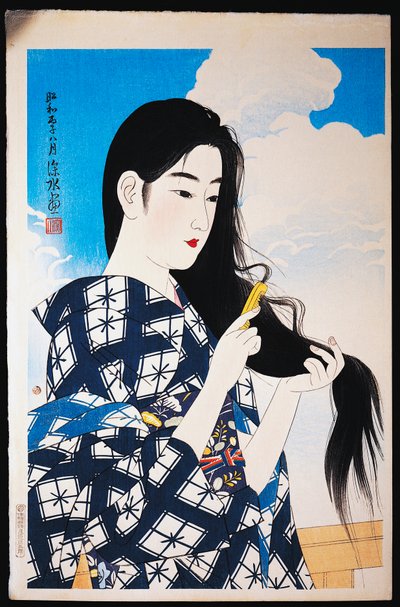 Young Woman Combing Her Hair by Japanese School