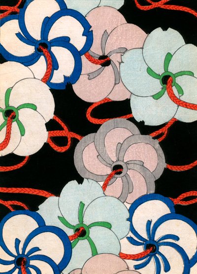 Colour Woodblock Print of Camellia Ornaments by Japanese School